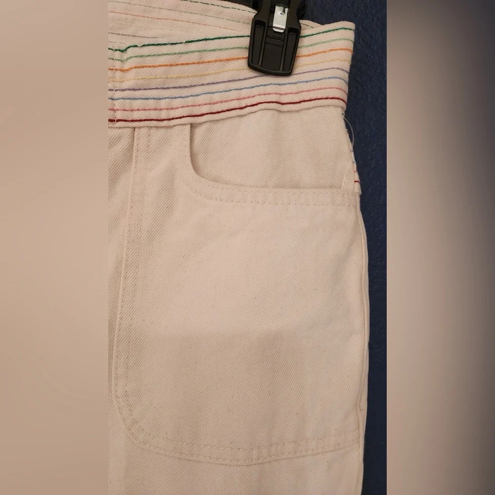 REDONE Blanca Miró Stove Pipe Embroidered High Rise Straight Jeans Cream Size 27
